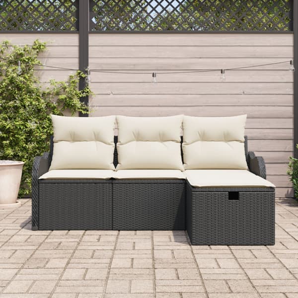 Trädgårdsoffset med kudde med lagring 4 pcs Poly rattan