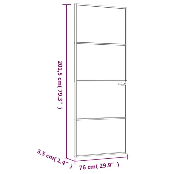 Innerdörr 76x201,5 cm härdat glas och aluminium slim