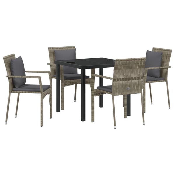 Trädgårdsmöbelset med kudde 5 pcs Grå konstrotting