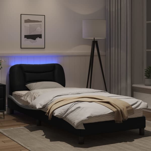 Bed Frame with LED without Mattress "Hvar" Black and White 90x190 cm