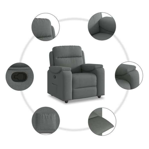 Reclinerfåtölj mörkgrå tyg