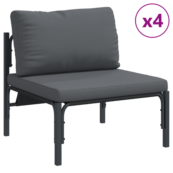 Trädgårdsoffset med kudde 7 pcs Svart Stål