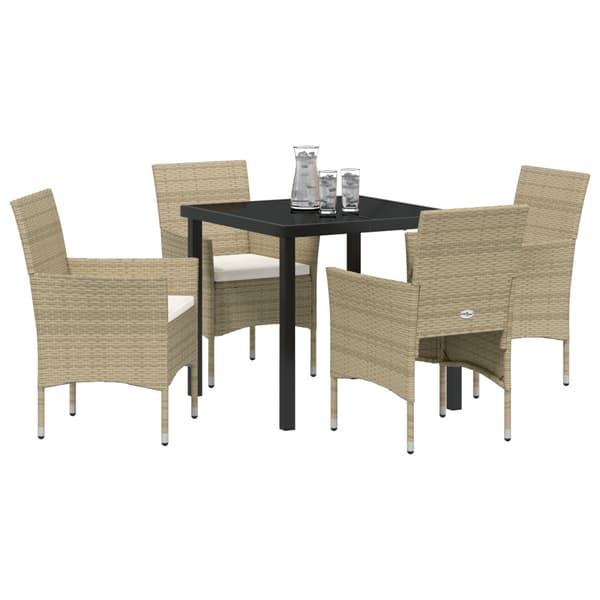 Trädgårdsmöbelset med kudde 5 pcs Beige konstrotting
