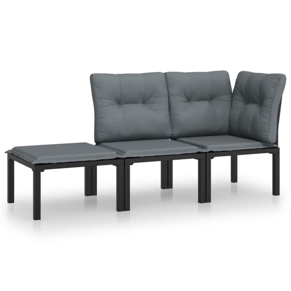 Loungegrupp 3 delar svart och grå konstrottning