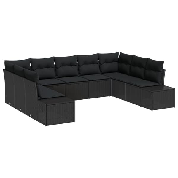 Trädgårdsoffset med kudde 9 pcs Svart Polyrattan