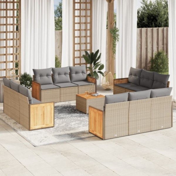 Soffgrupp för trädgården med dynor 13 delar beige konstrotting