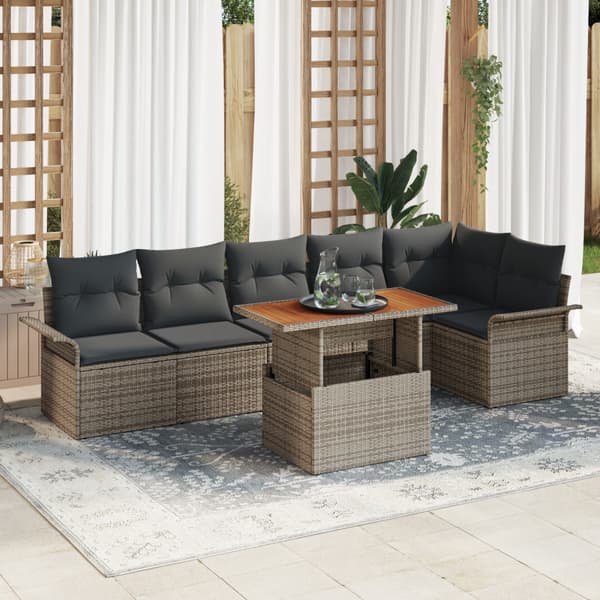 Trädgårdsoffset med lagring 7 pcs Grå Poly rattan