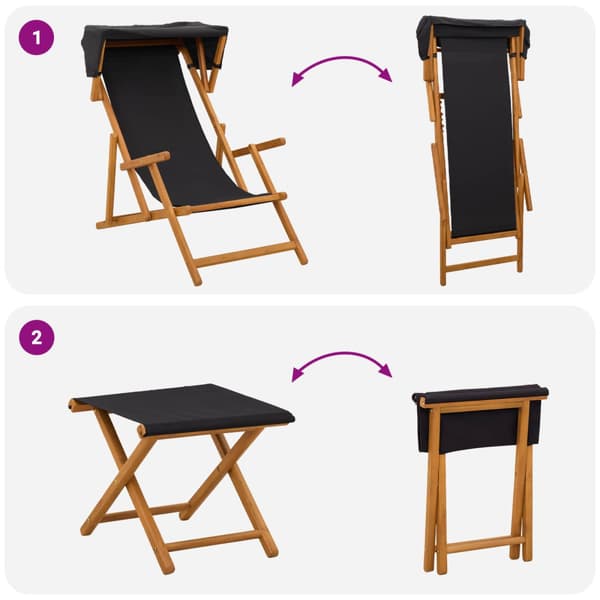 Deck Chair 4 st 3 Position Massiv Eukalyptus Trä Svart