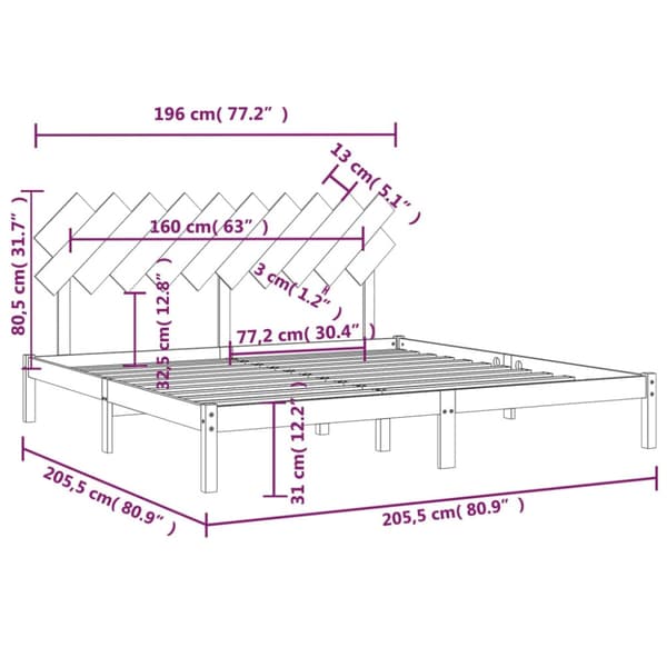 Sängram grå 200x200 cm massivt trä
