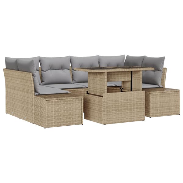 Trädgårdsoffset med kudde 7 pcs Beige och Ljusgrå