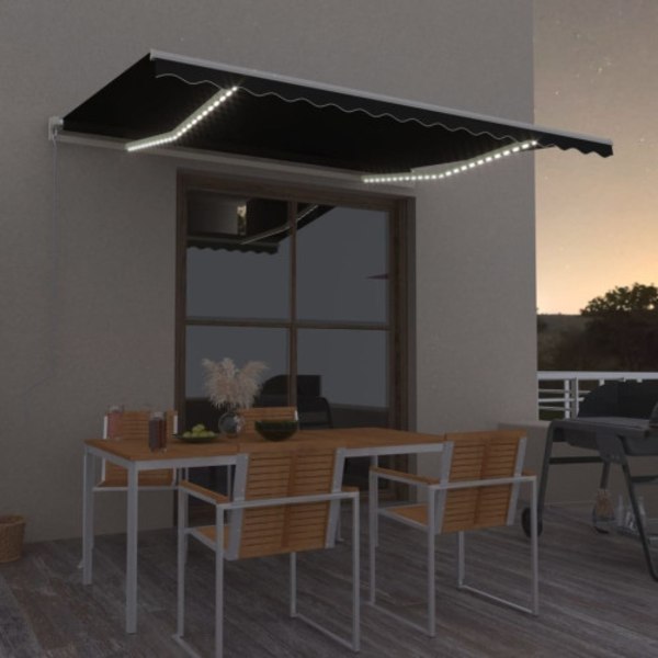 Markis manuellt infällbar med LED 450x300 cm antracit