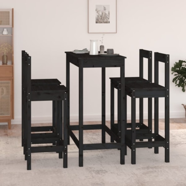 Barmöbler 5 delar svart massiv furu