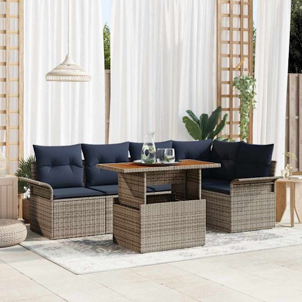 Trädgårdsoffset med lagring 6 pcs Grå Poly rattan