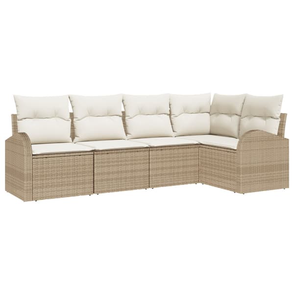 Trädgårdsoffset med kudde 5 pcs Beige och vit konstrotting