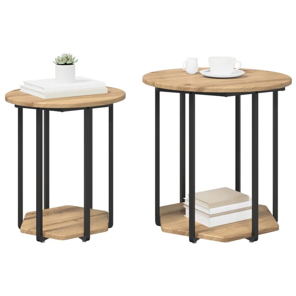 Sidobordsset med hylla 2 pcs Brun