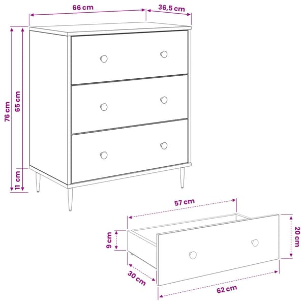 Kommode KIEL Mörk piontryck 66 x 36,5 x 76 cm Konstruerat trä