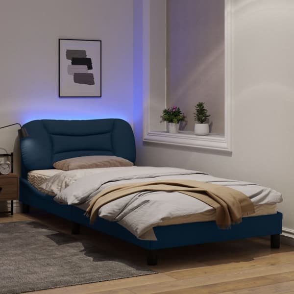 Bed Frame with LED without Mattress "Hvar" Blue 100x200 cm Fabric