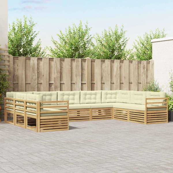 Utomhussoffset 9 pcs Vit och grädde 404 x 245,5 x 73 cm