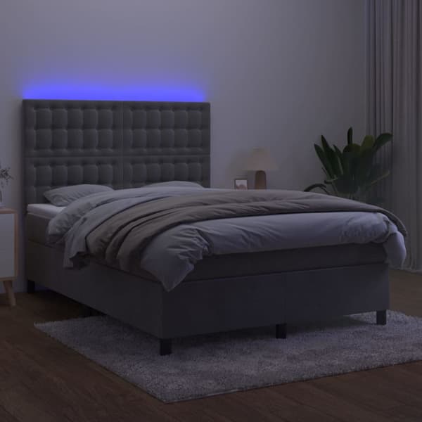 Ramsäng med madrass & LED ljusgrå 140x200 cm sammet