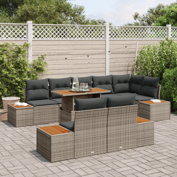 Trädgårdsoffset med lagring 9 pcs Grå Poly rattan