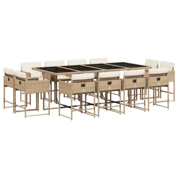 Matgrupp för trädgården med dynor 13 delar beige konstrotting