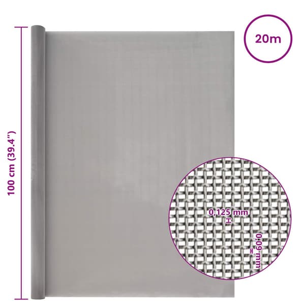 Nätduk 100 x 2000 cm 120 Mesh Rostfritt stål 201 Silver