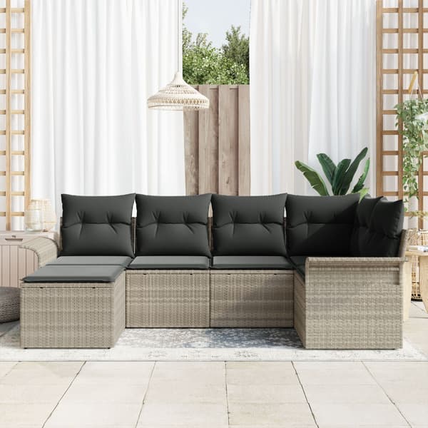 Trädgårdsoffset med kudde 6 pcs Ljusgrå konstrotting