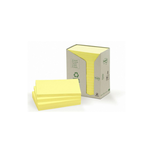 Notes POST-IT 100% recy 127x76 gul 16/fp