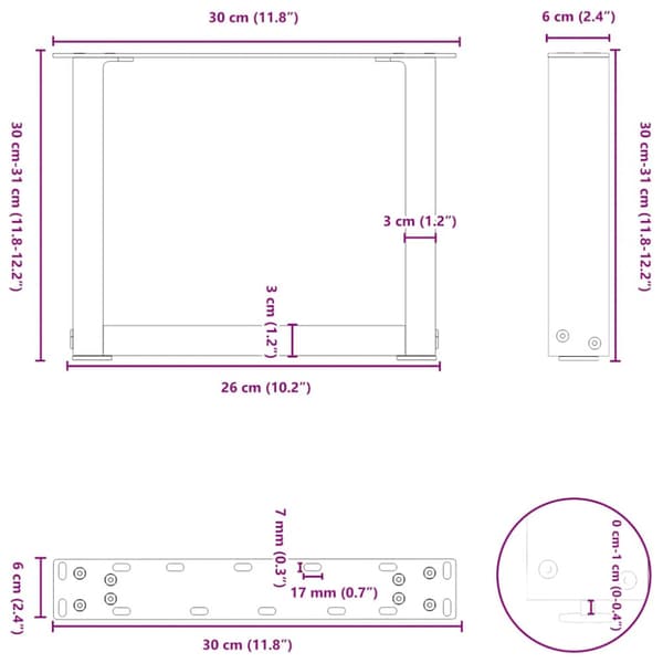 Soffbordsben U-formade 2 st vita 30x(30-31) cm stål