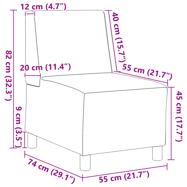 Modulsofa utan armstöd 3 pcs Ljusgrå 55 x 74 x 82 cm