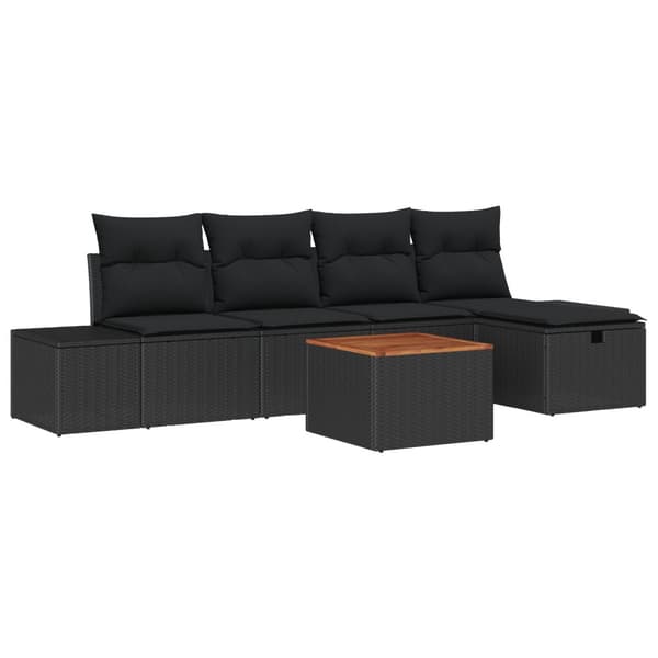 Trädgårdsoffset 6 st Svart Poly rattan