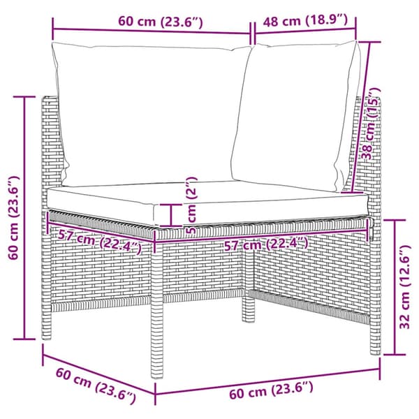 Trädgårdssoffa 3-sits med dynor svart konstrotting