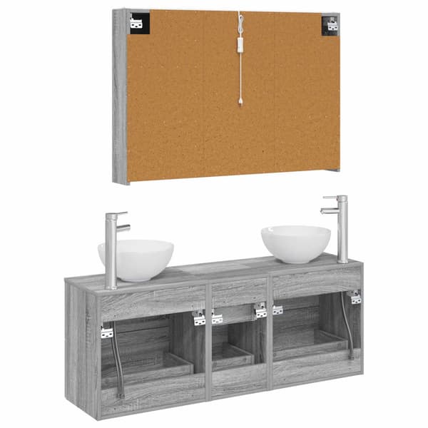 Badrumsmöbelset 4 pcs Grå Sonoma Konstruerat trä och glas