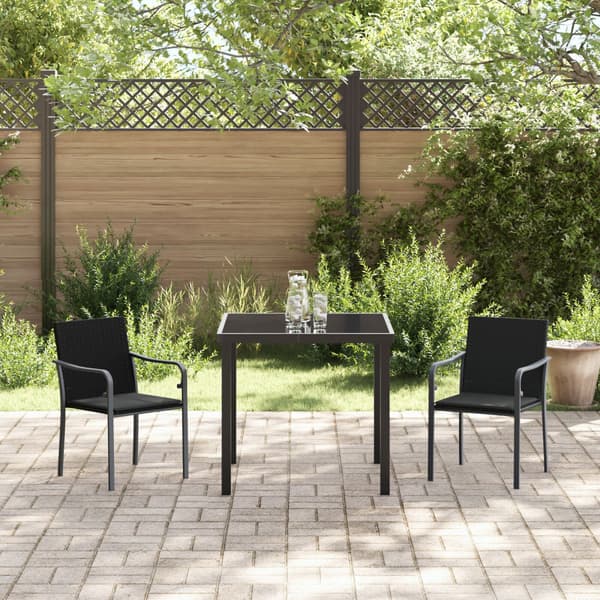 Trädgårdsmöbelset 3 pcs Svart och Grå PE Rattan