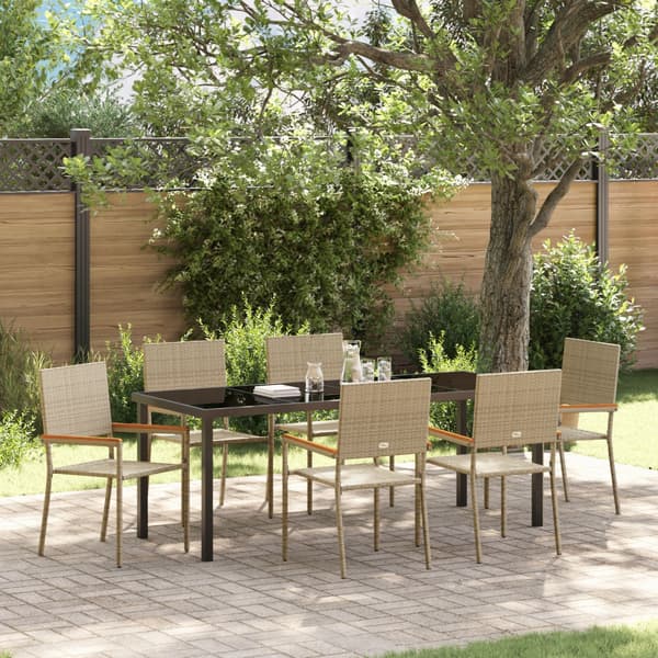 Trädgårdsmöbelset med kudde 7 pcs Beige konstrotting