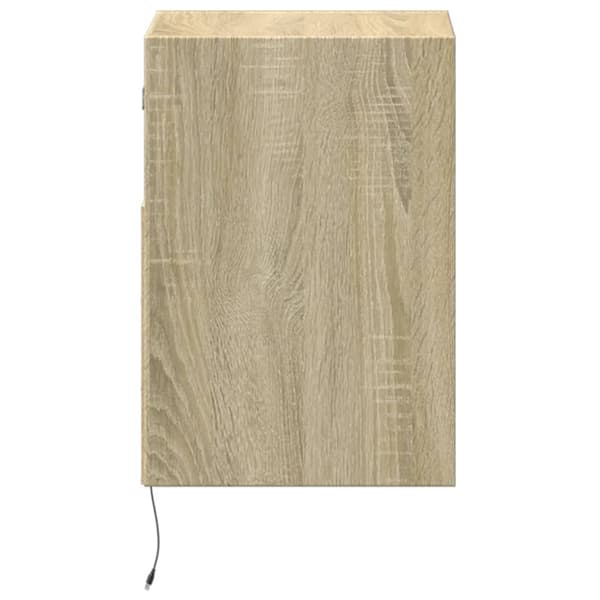 Väggmonterat sängbord med LED-lampor sonoma-ek