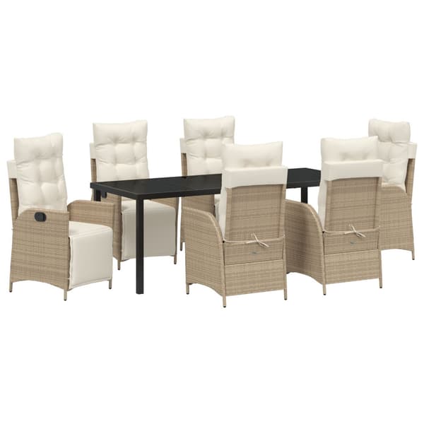 Trädgårdsmöbelset med kudde 7 pcs Beige konstrotting