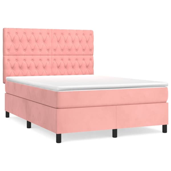 Ramsäng med madrass rosa 140x200 cm sammet