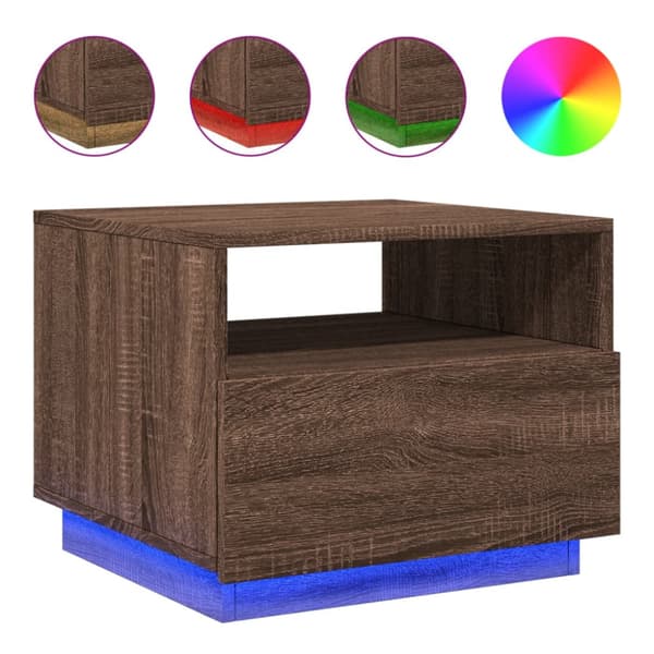 Soffbord med LED brun ek 50x49x40 cm