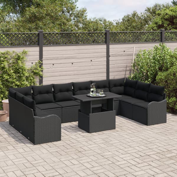 Trädgårdsoffset med kudde 11 pcs Svart Poly rattan