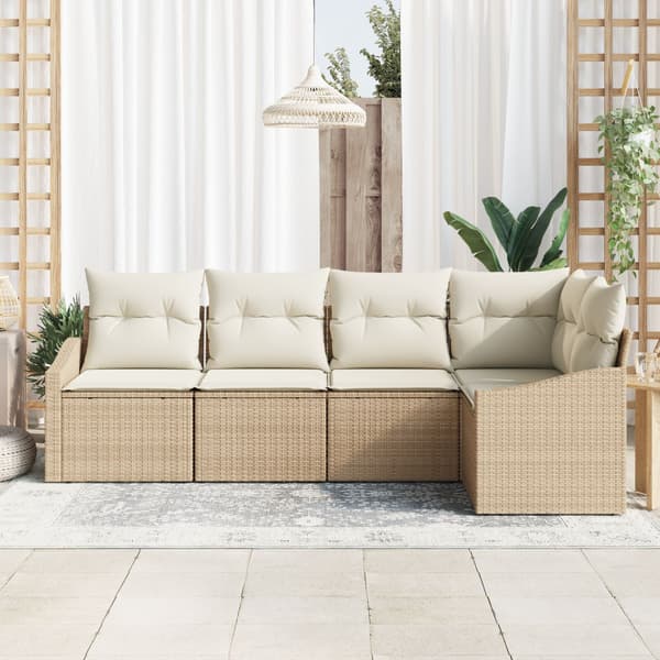 Trädgårdsoffset med kudde 5 pcs Beige och vit konstrotting