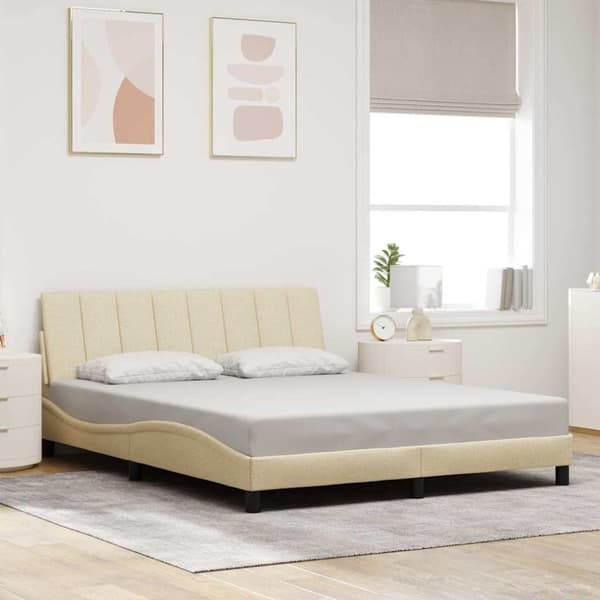 Bed Frame without Mattress "Hanko" Cream 160x200 cm Fabric