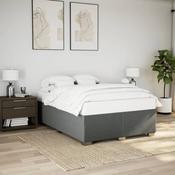 Ramsäng med madrass mörkgrå 140x190 cm tyg