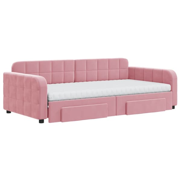 Dagbädd utdragbar med lådor rosa 100x200 cm sammet