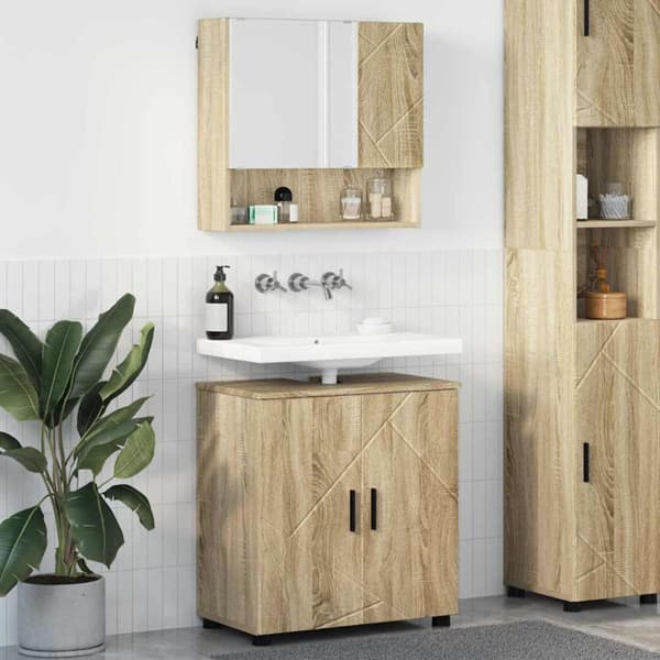 Badrumsmöbelset 2 pcs Sonoma-ek Konstruerat trä & Metall