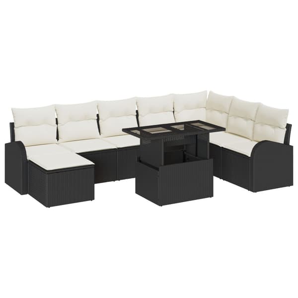 Trädgårdsoffset med lagring 9 pcs Svart Poly rattan
