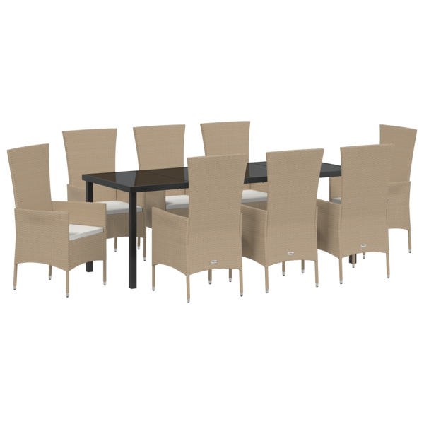 Trädgårdsmöbelset med kudde 9 pcs Beige konstrotting