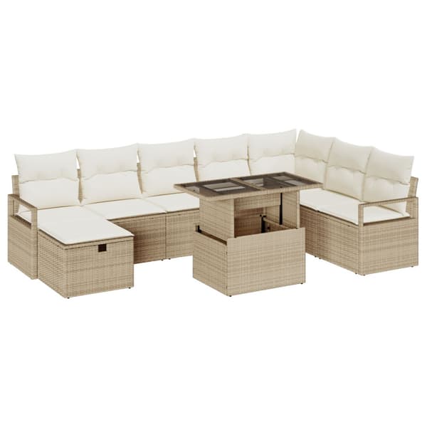 Trädgårdsoffset med kudde med lagring 9 pcs Beige Poly rattan