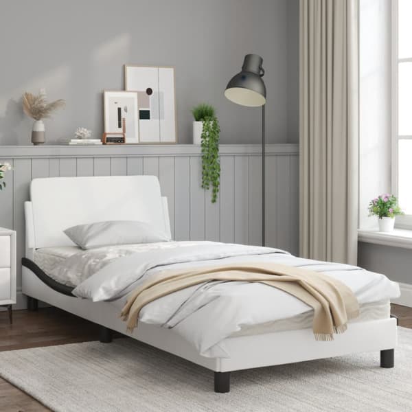 Bed Frame "Dover" White&Black 90x190 cm Faux Leather
