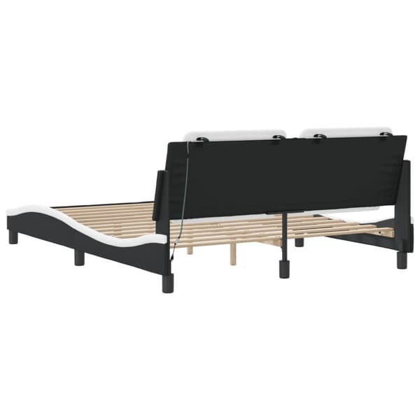 Bed Frame with LED without Mattress "Zadar" White and Black 160x200 cm